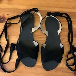 EUC J Crew suede sandals with ankle ties